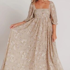 Mona Maxi Dress in Beige/Brown Floral - Bump Friend D